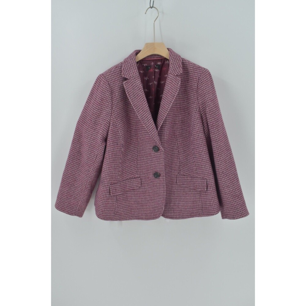 Talbots Women Pink Houndstooth Blazer Wool Blend Equestrian Jacket Cut Tag